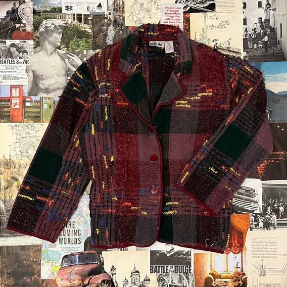 Vintage Studio West tartan Sweater Jacket - Picture 2 of 8
